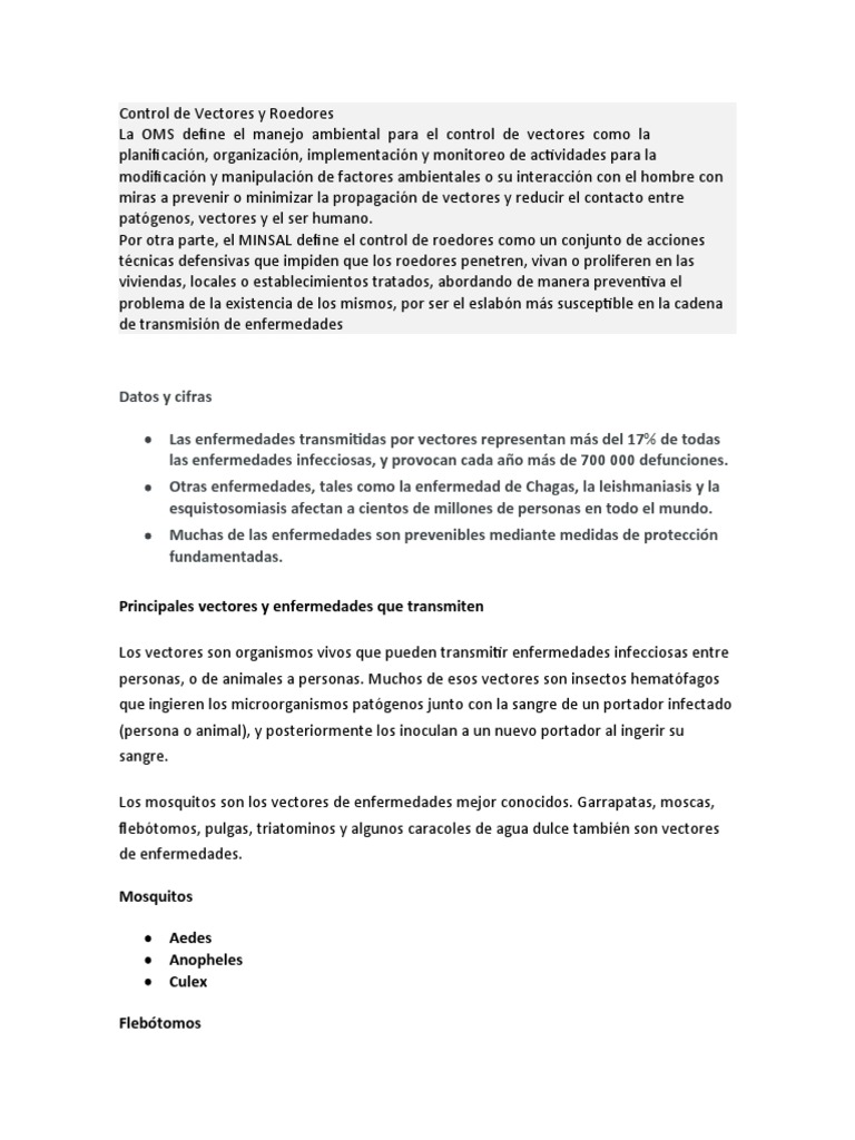 Control de Vectores y Roedores | PDF | Infección | Fiebre amarilla