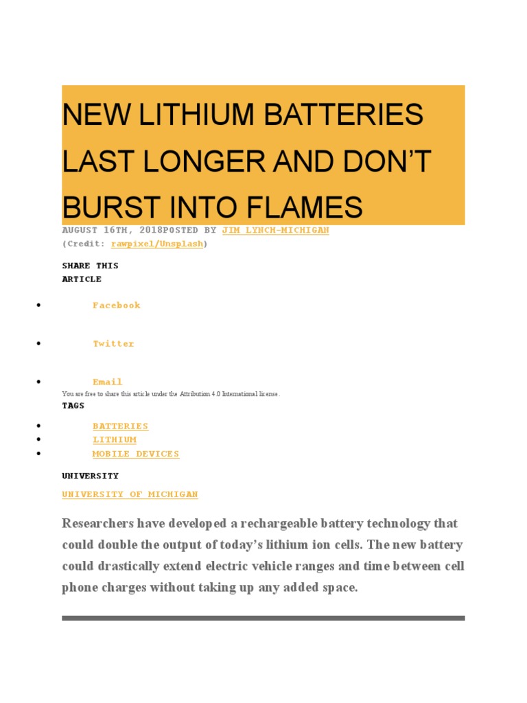 New Lithium Batteries Last Longer and Don'T Burst Into Flames PDF Lithium Ion Battery
