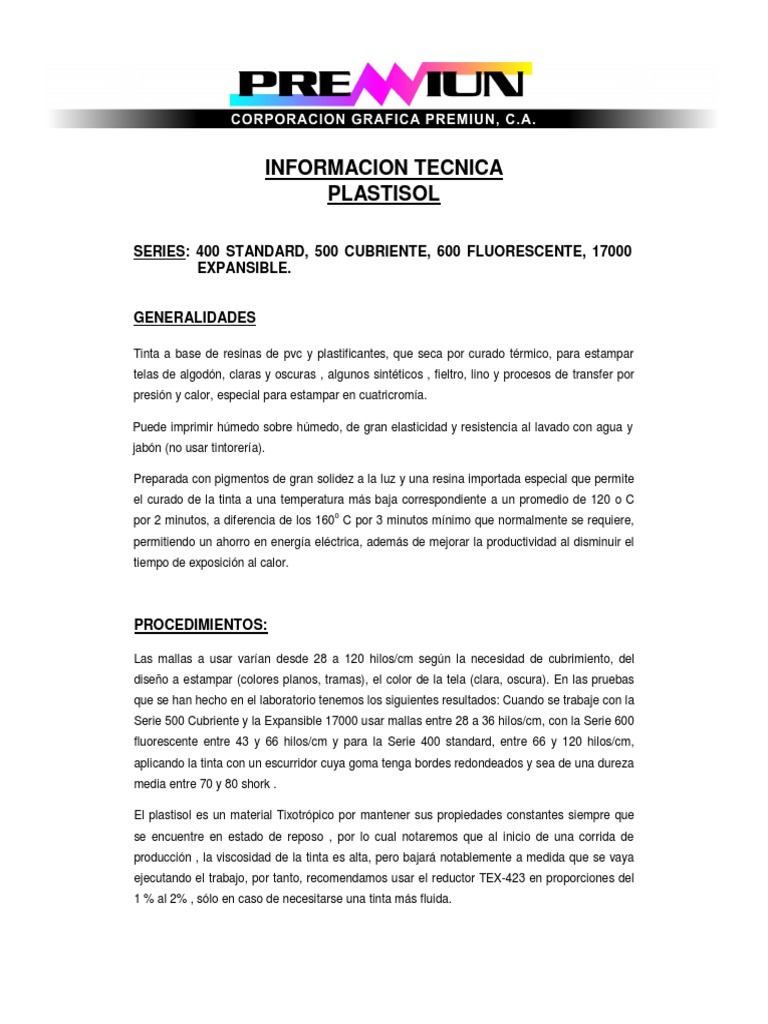 Información Técnica sobre Plastisol | PDF | Tinta | Color