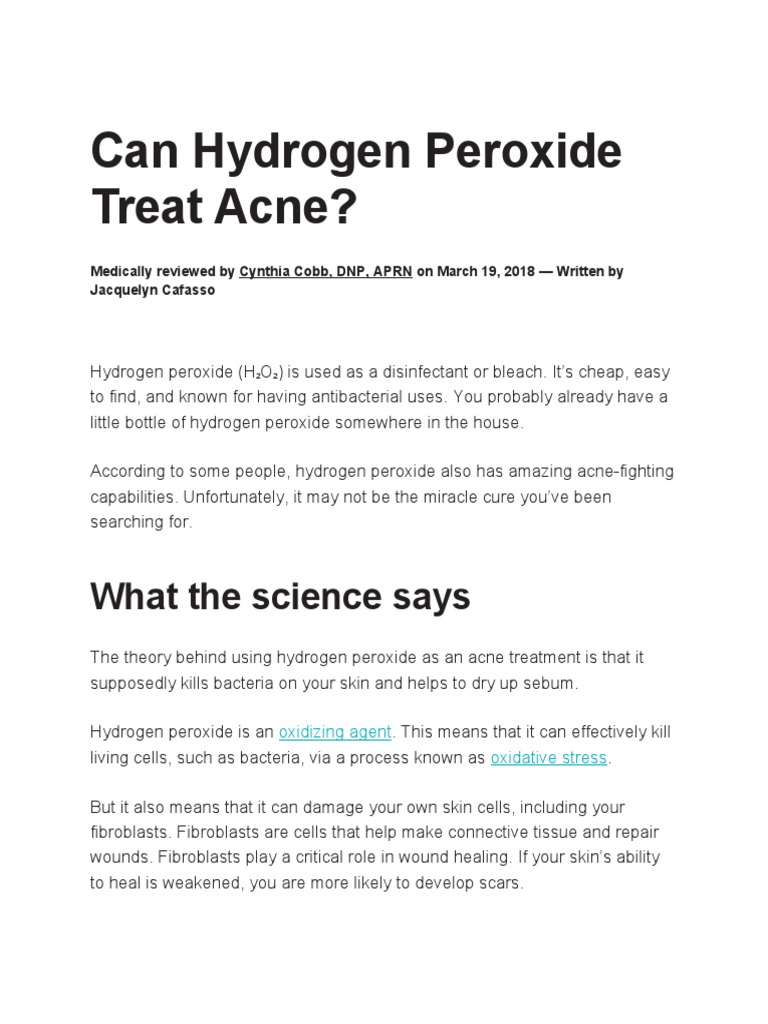Hydrogen Peroxide for Acne: Risks | PDF | Hydrogen Peroxide | Scar