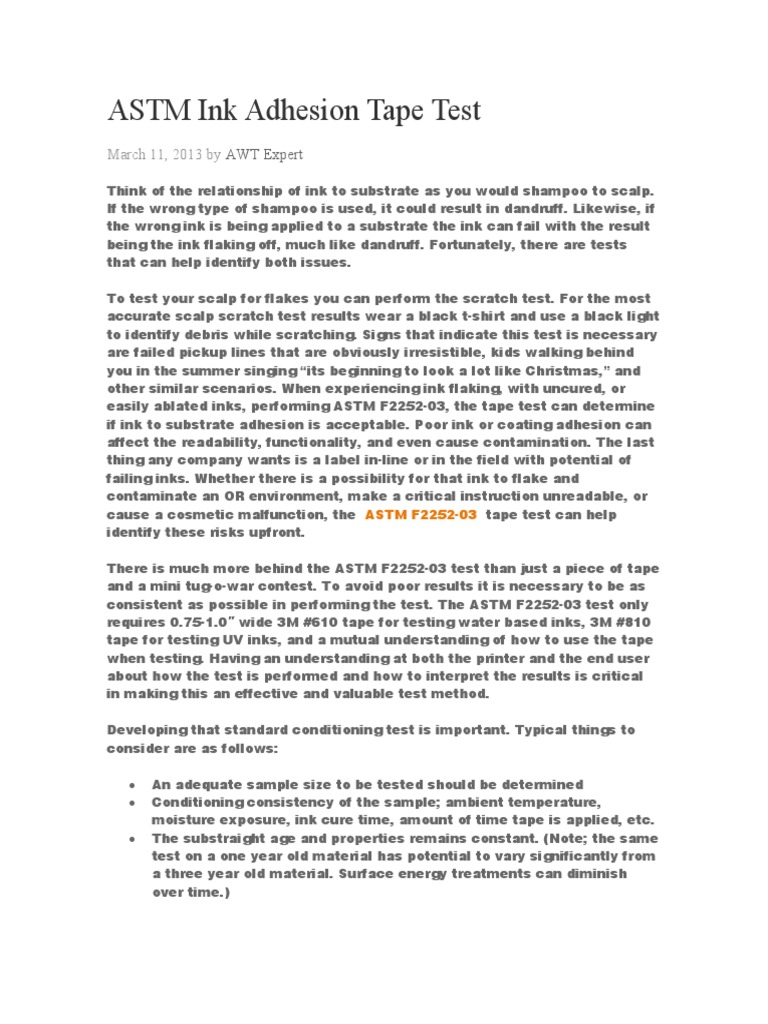 ASTM F2252 Ink Adhesion Tape Test PDF Materials Nature