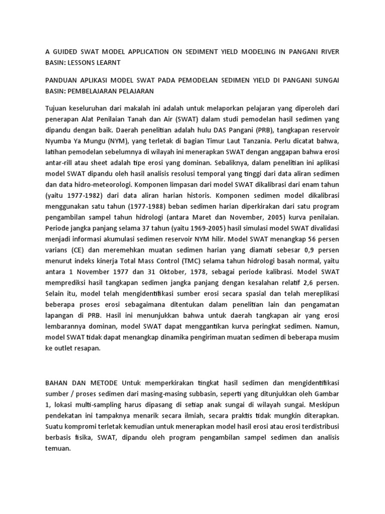 Model SWAT untuk Analisis Erosi Sedimen | PDF | Metode & Bahan Ajar ...