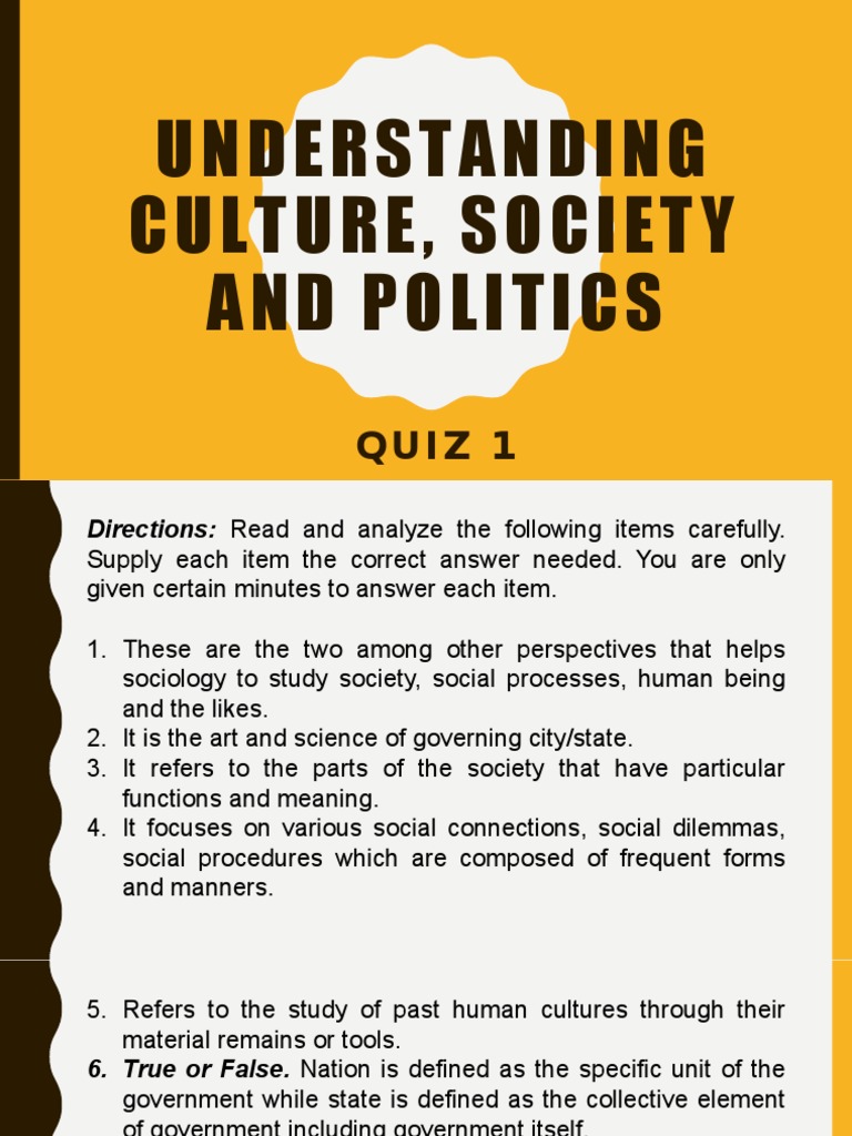 Understanding Culture, Society and Politics | PDF | Social Group ...