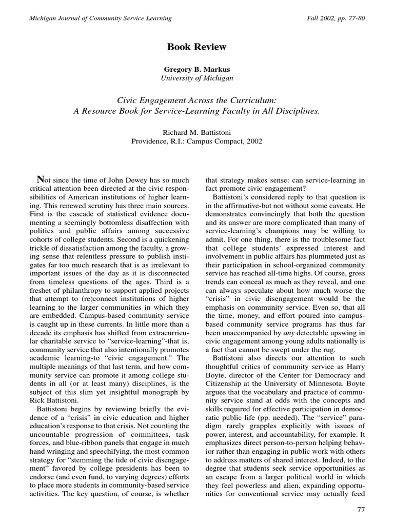 Civic Engagement in Higher Ed | PDF | Service Learning | Civic Engagement