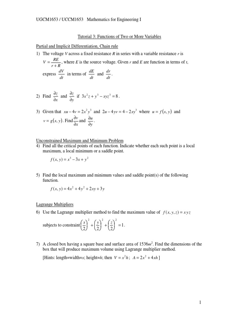 Tutorial 3 | PDF | Maxima And Minima | Mathematical Analysis