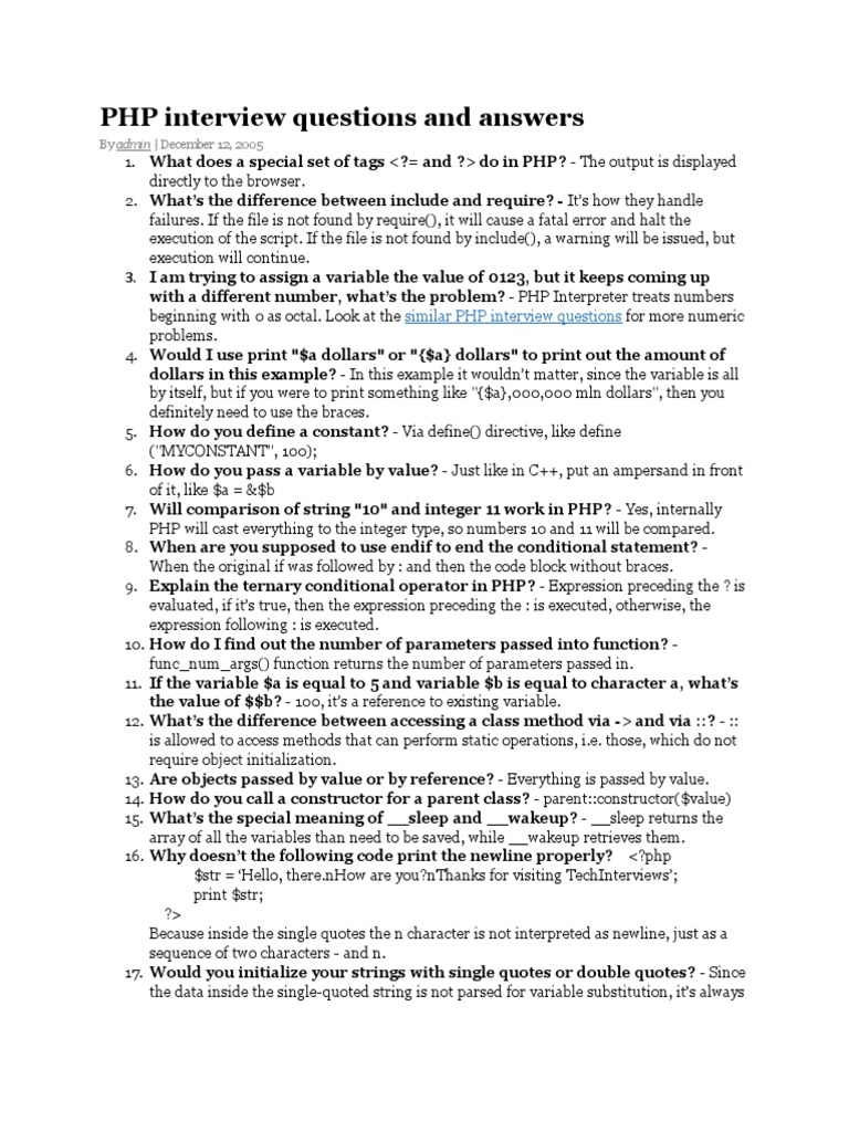 PHP Interview Questions and Answers PDF Pear Php