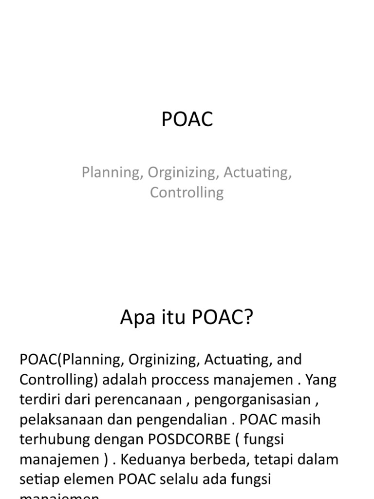 Memahami Konsep POAC dalam Manajemen | PDF