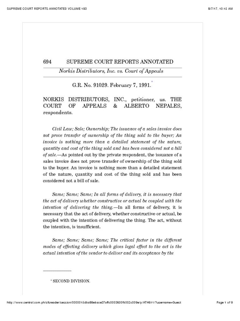 Norkis Dristributor Vs CA Download Free PDF Lawsuit Judgment (Law)