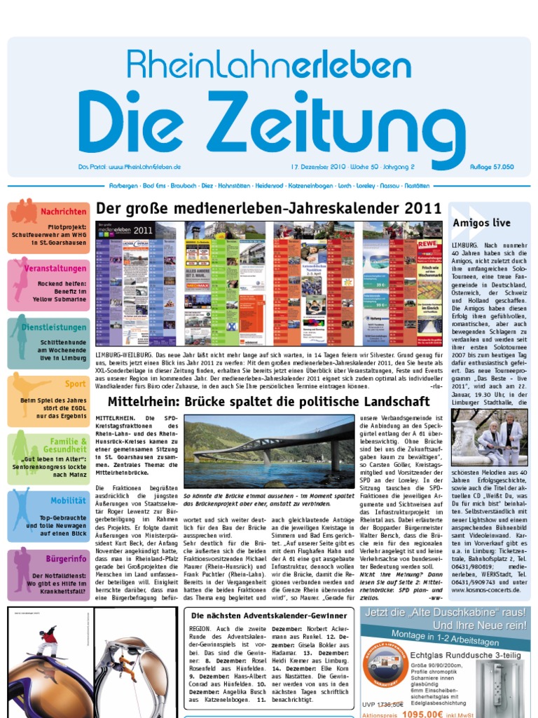 Rheinlahn Erleben Kw 50 17 12 2010 Die Zeitung Als E Paper