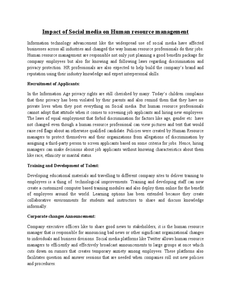 Impact of Social Media On Human Resource Management | PDF | Human ...