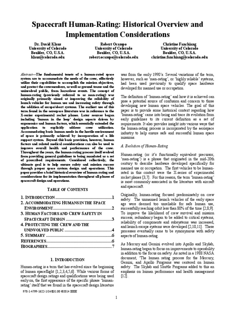 Spacecraft Human Rating - History | PDF | Nasa | Human Spaceflight
