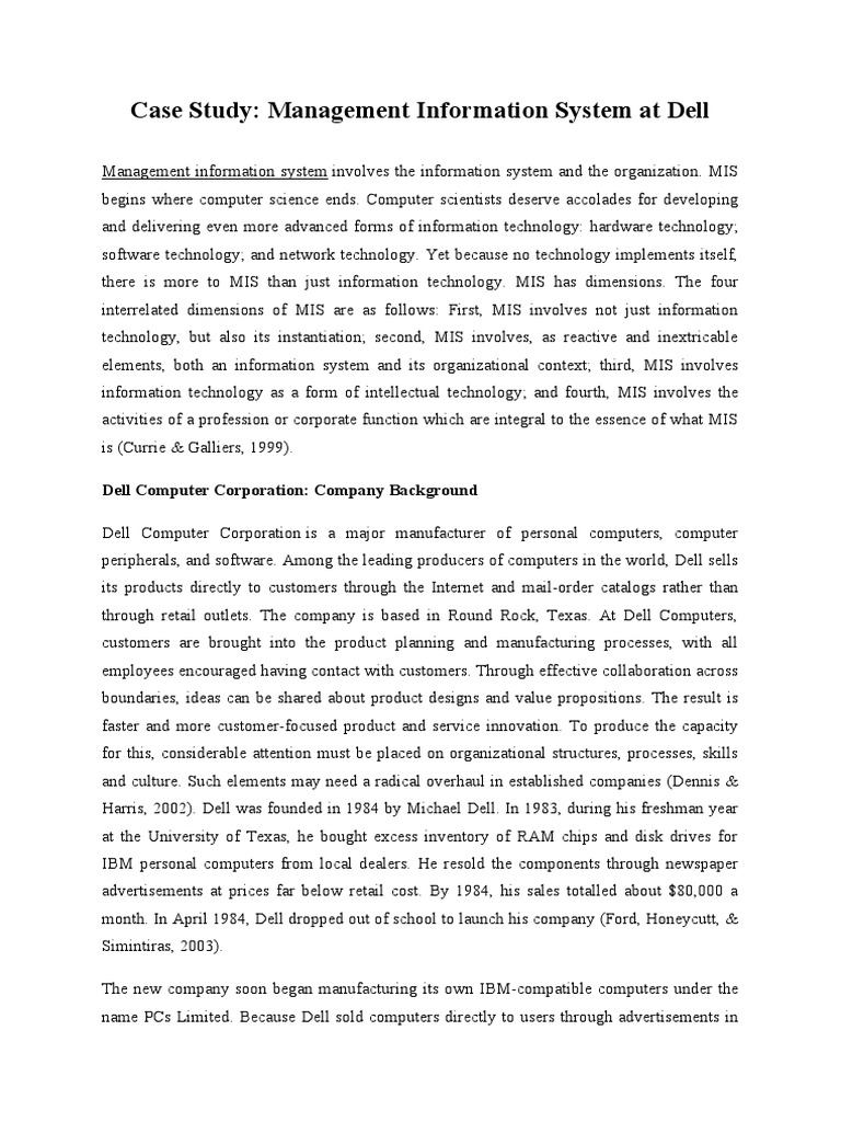 Case Study Management Information System at Dell Dell Computer