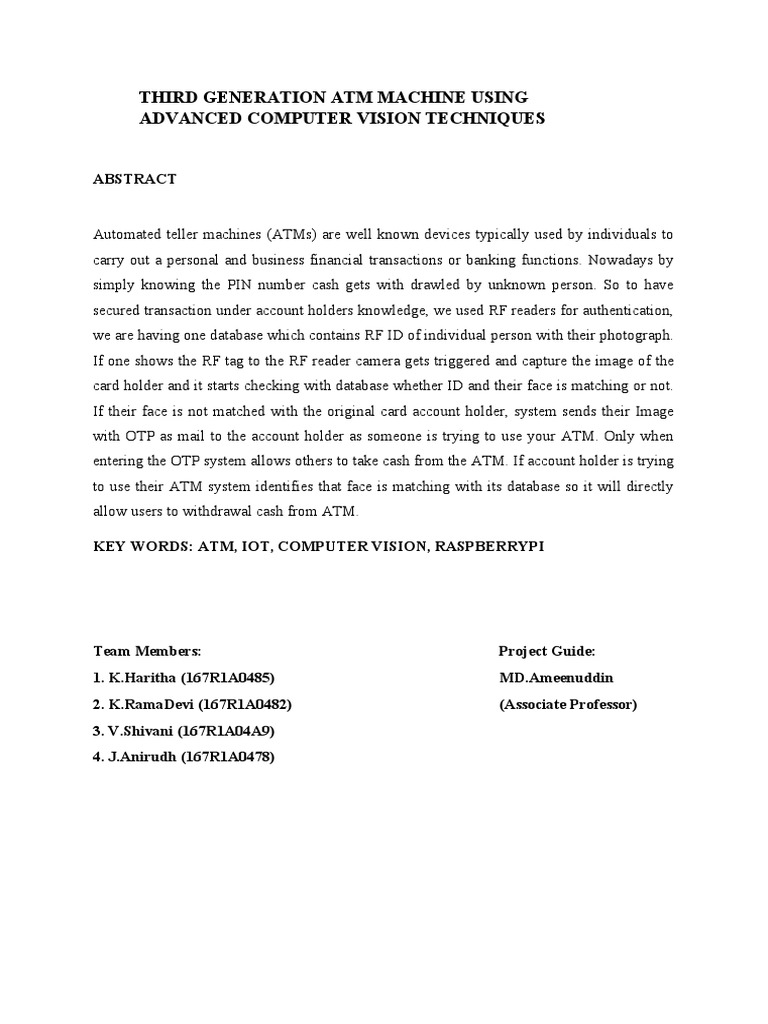 Secure ATM with Computer Vision Tech | PDF