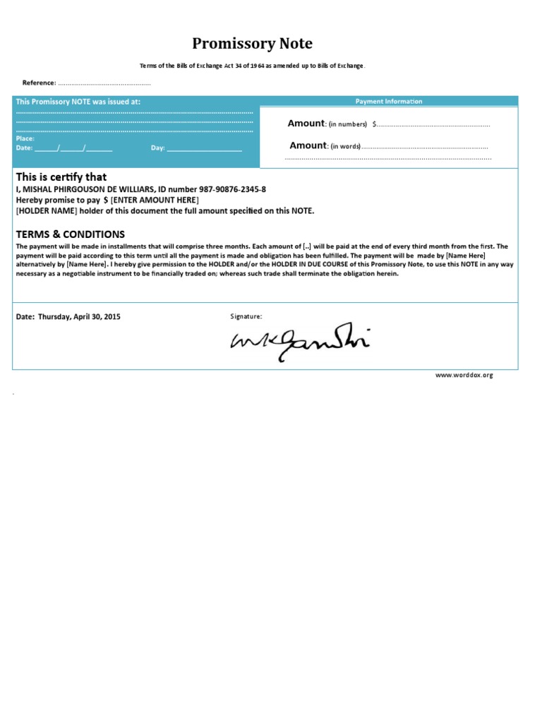 Promissory Note Template 05 PDF Negotiable Instrument Promissory Note