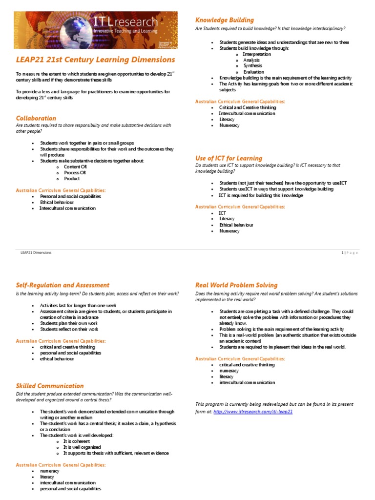 LEAP21 21st Century Learning Skills | PDF | Educational Technology ...