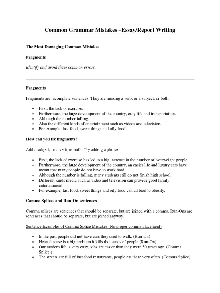 Common Grammar Mistakes in Writing | PDF | Grammatical Number | Subject ...