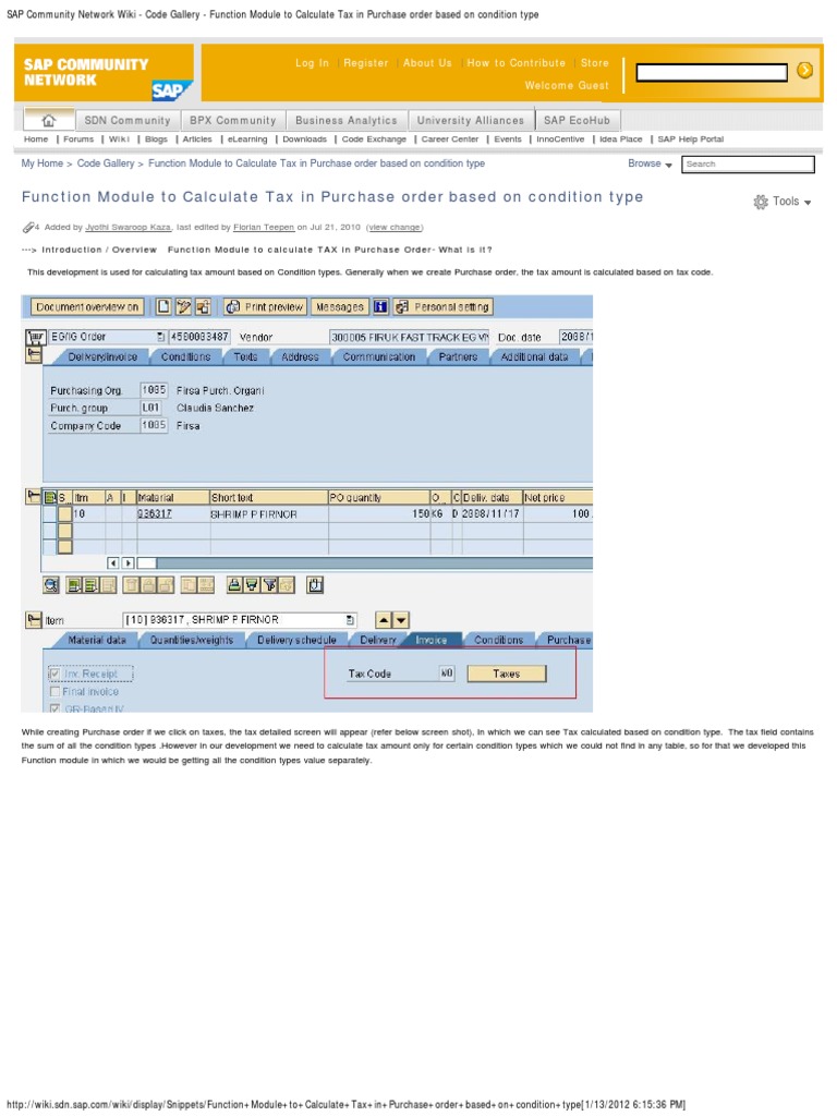 Function Module To Calculate Tax in Purchase Order Based On Condition ...
