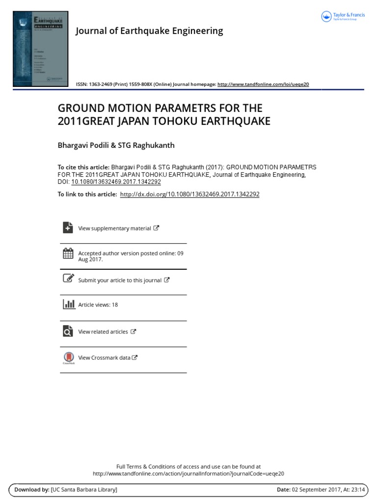 Ground Motion Analysis of Tohoku Earthquake | PDF | Earthquakes | Earth ...