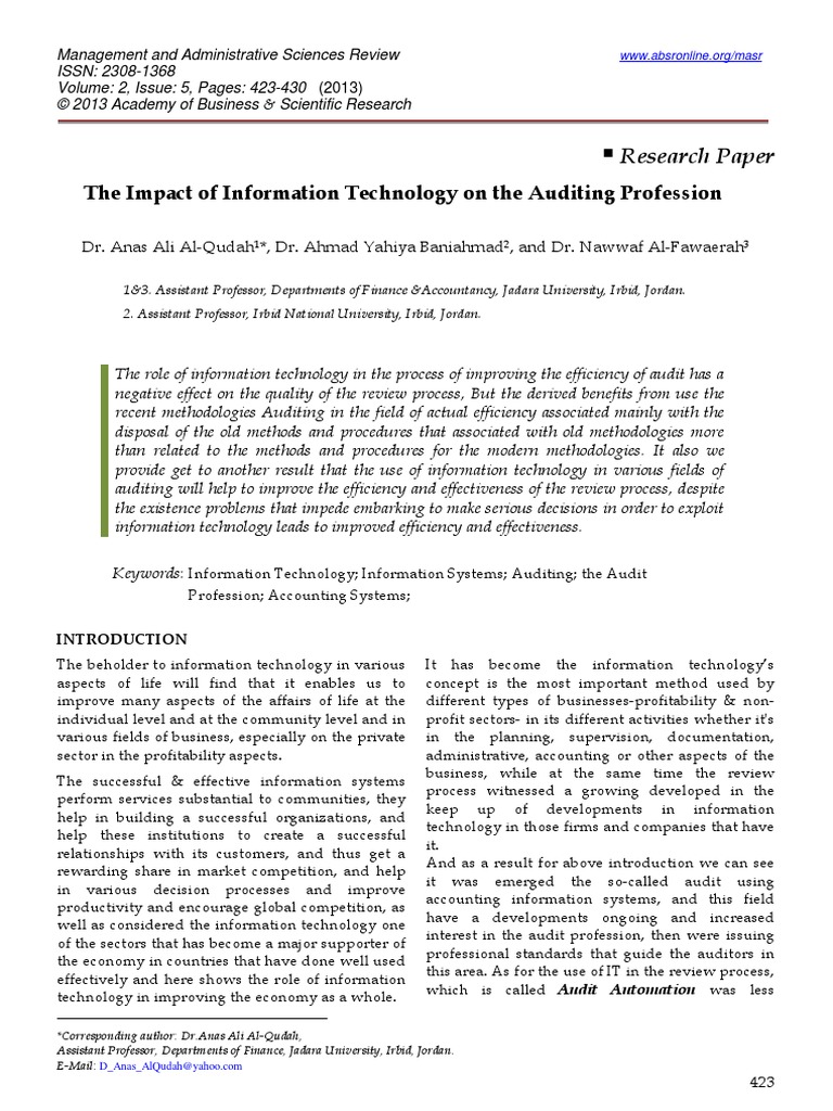 The Impact of Information Technology On PDF | PDF | Financial Audit ...