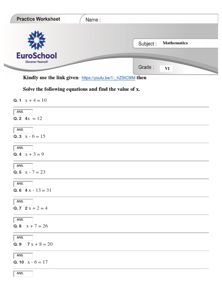 Solve Basic Algebra Equations | PDF