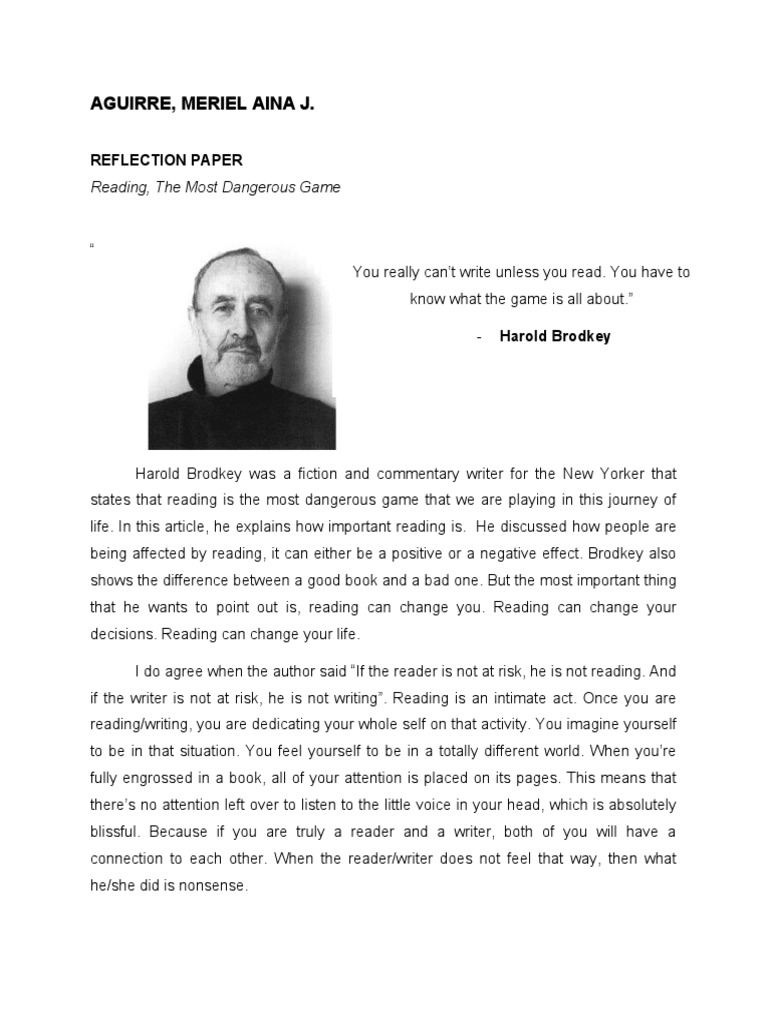 Case Reading The Most Dangerous Game Reflection | PDF | Writers | Psychology