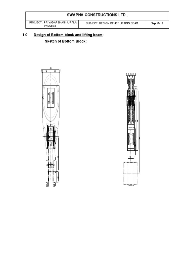1.0 Design of Bottom Block and Lifting Beam: Sketch of Bottom Block ...