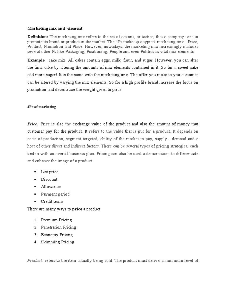 Understanding the Marketing Mix Elements | PDF | Pricing | Market ...