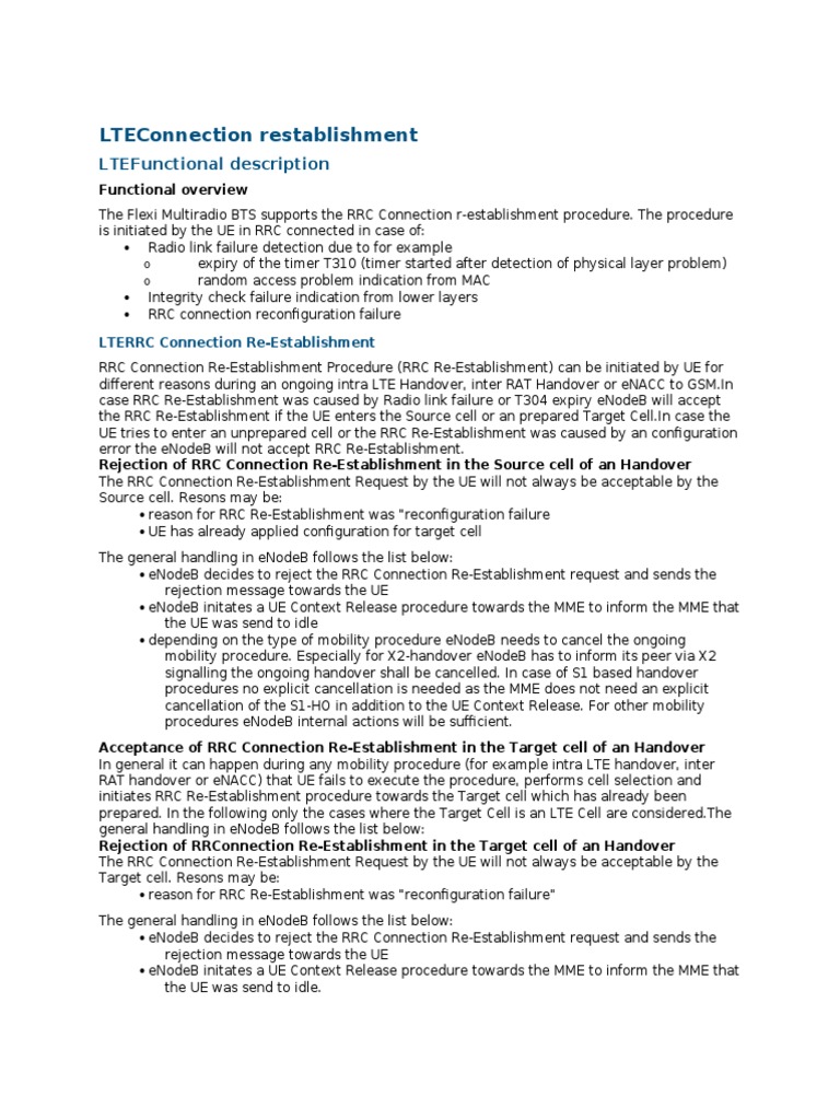 LTE RRC Re-Establishment Guide | PDF | Radio Resource Management ...