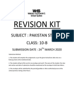 Revision Kit: Subject: Pakistan Studies CLASS: 10-B