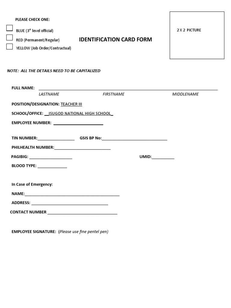 Employee Identification Card Form | PDF
