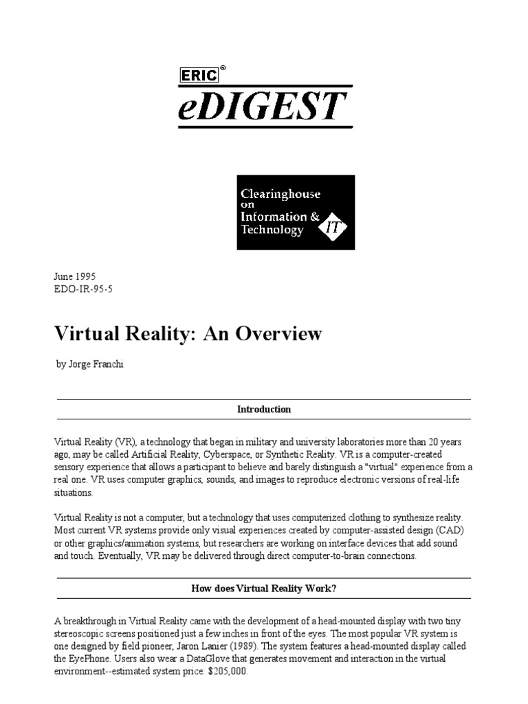 Virtual Reality: Tech & Education | PDF | Virtual Reality | Cognitive ...