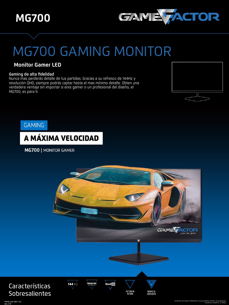 Monitor Gamer 27 GAME FACTOR MG700 1ms 144Hz Quad HD 3 HDMI Displayport |  Linio México - GA096EL00XT2ILMX
