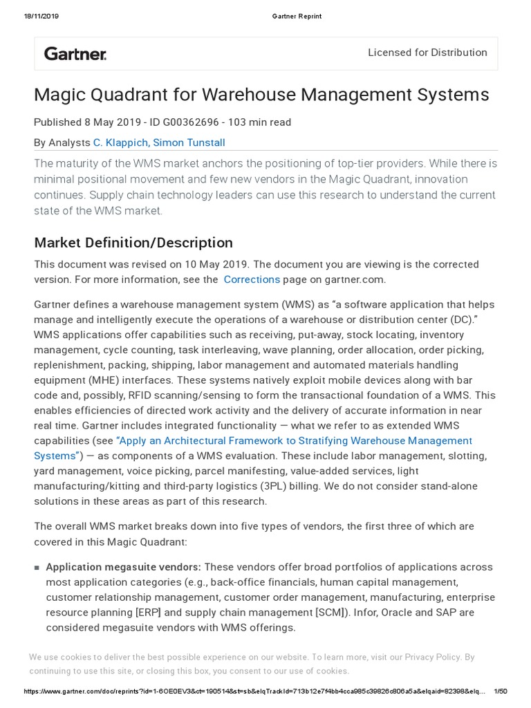 Gartner WMS Report 2019 | PDF | Cloud Computing | Enterprise Resource ...