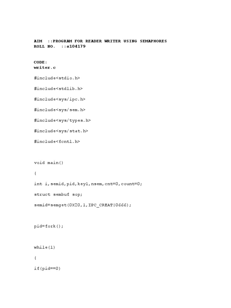Reader Writer Using Semaphores | PDF | Computers