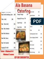 Catering menu with prices for 25+ dishes under 30k