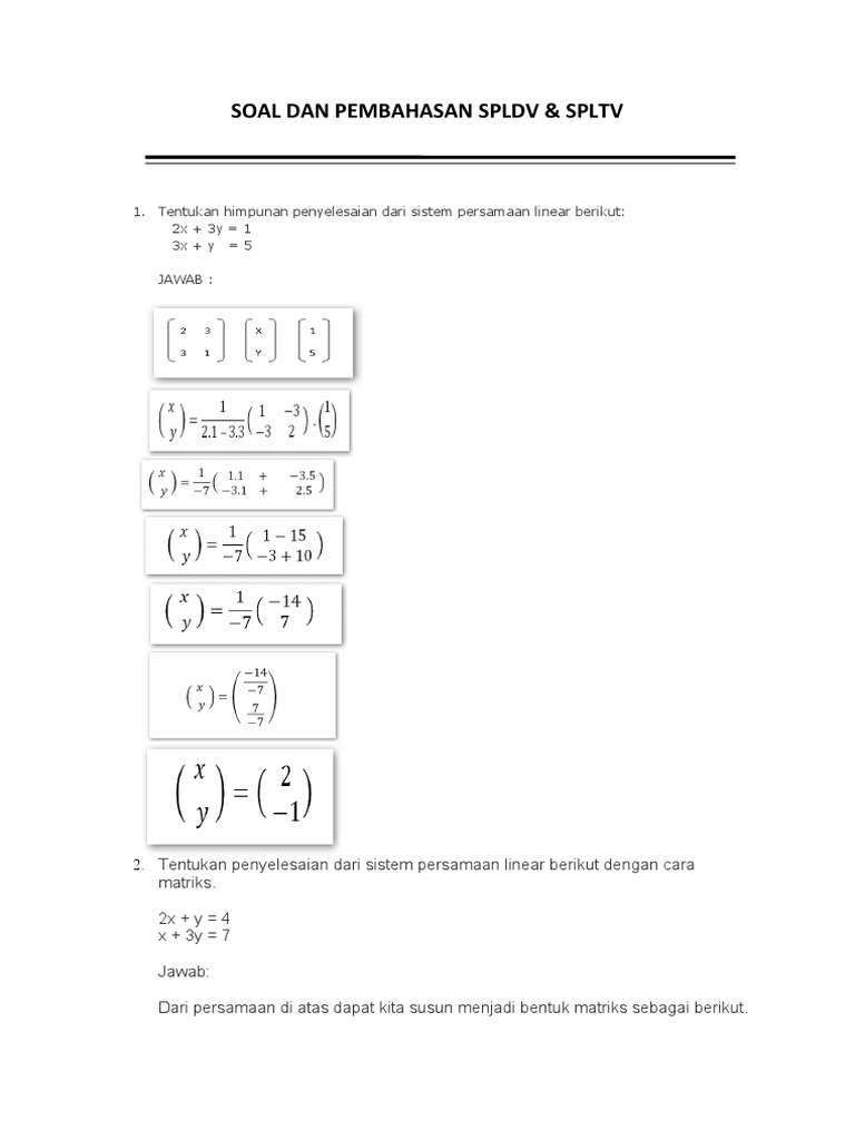 Soal dan Pembahasan SPLDV & SPLTV | PDF