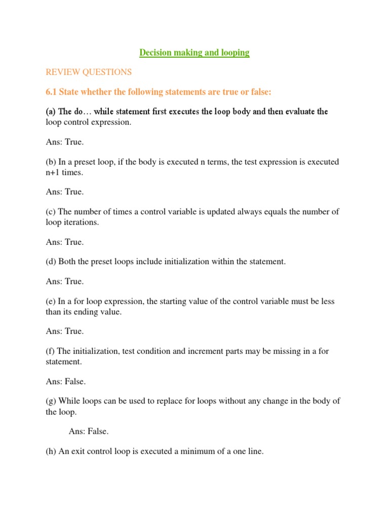 Review Questions: 6.1 State Whether The Following Statements Are True ...