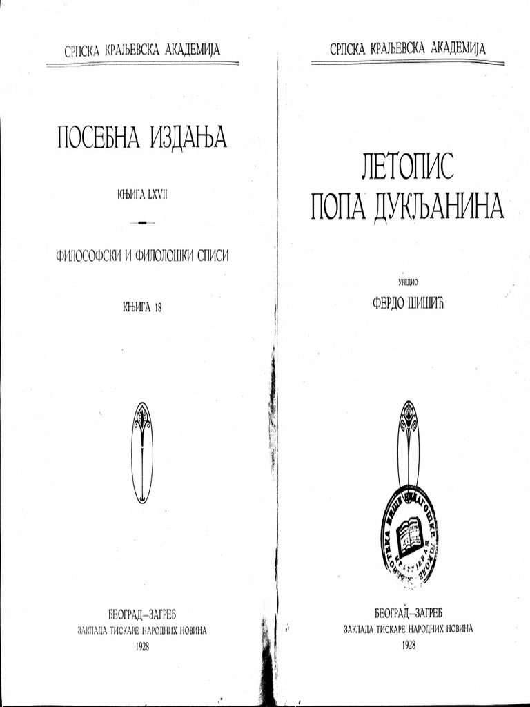 Letopis Popa Dukljanina Priredio Ferdo Sisic Pdf