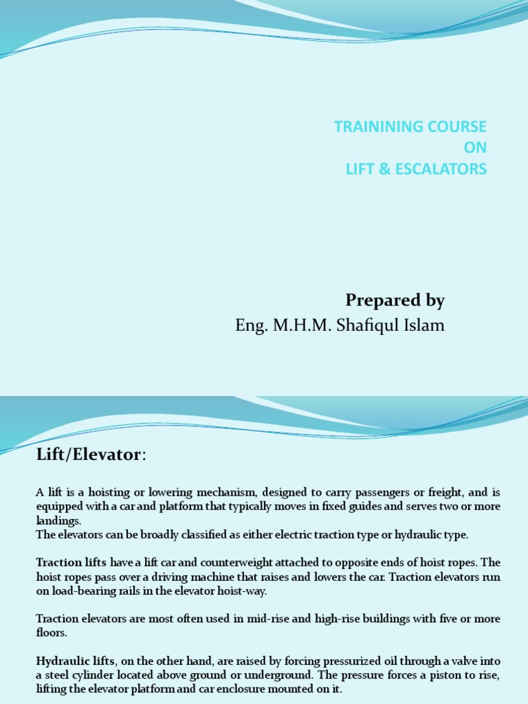 Lift and Escalator Training Course | PDF | Elevator | Escalator