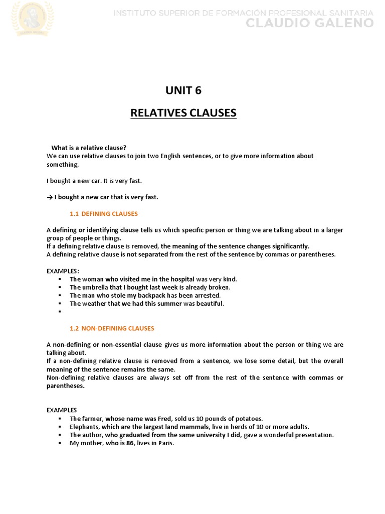 Unit 6 Relative Clauses | PDF | Pronoun | Verb