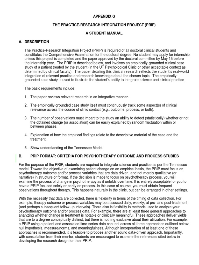 Appendix G The PracticeResearch Integration Project (Prip) A Student