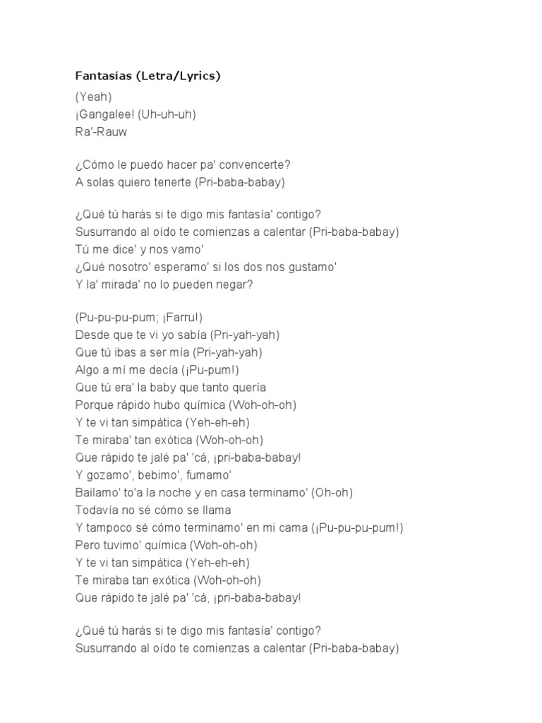 Fantasias Letra Lyrics