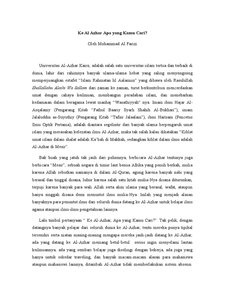 Ke Al Azhar Apa Yang Kamu Cari | PDF