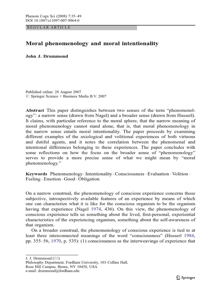 Moral Phenomenology and Intentionality | PDF | Phenomenology ...