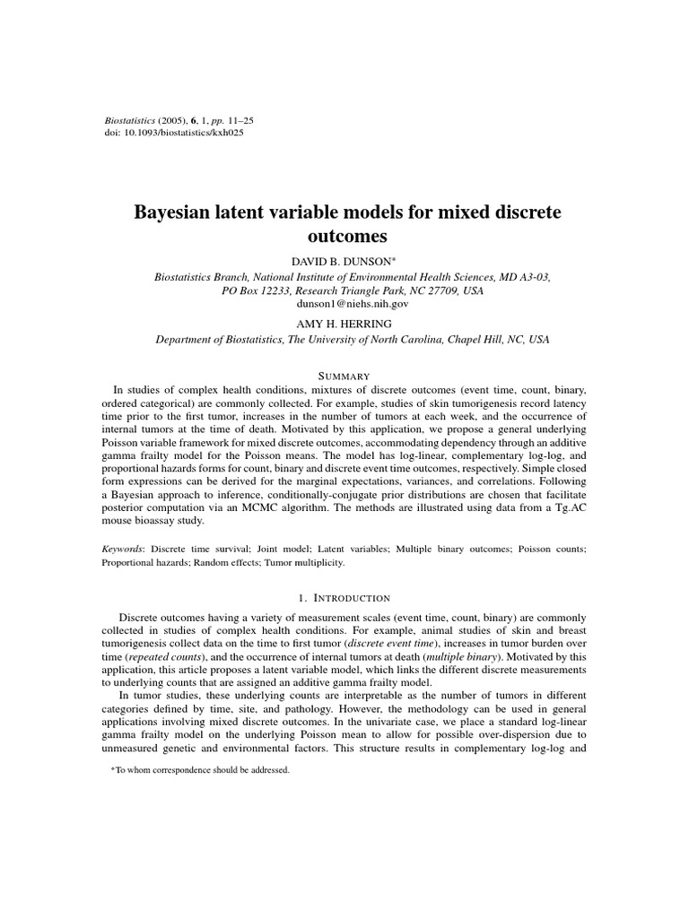 Bayesian Models for Mixed Discrete Outcomes | PDF | Poisson ...