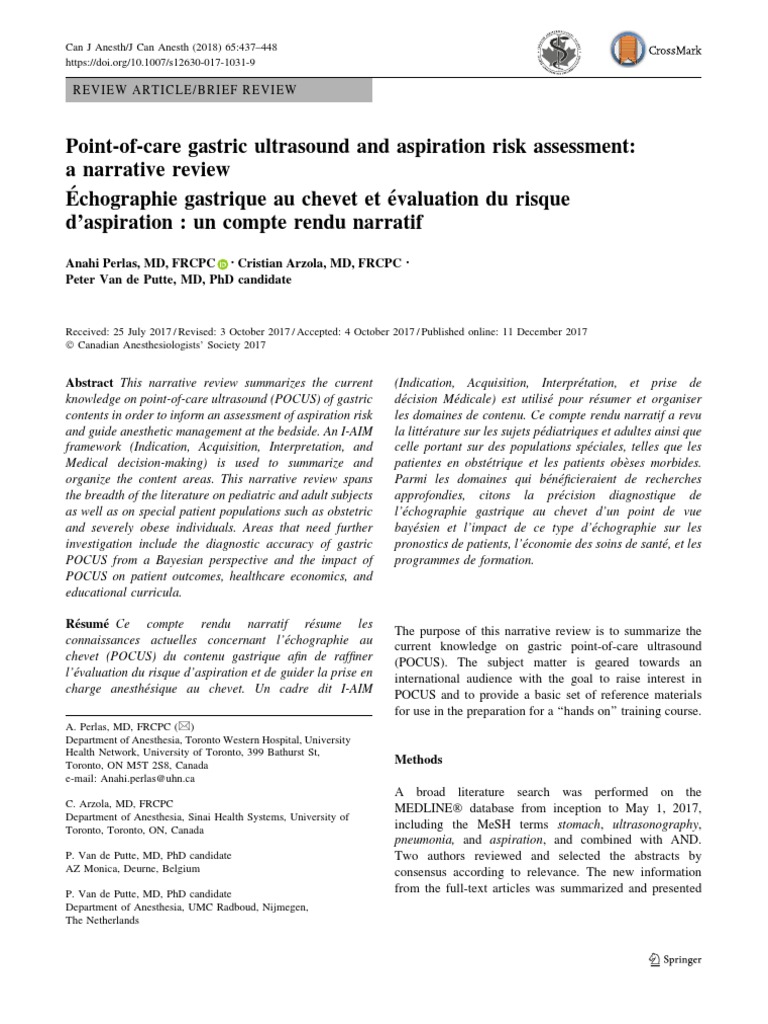 Gastric Ultrasound for Aspiration Risk Assessment | PDF | Medical ...