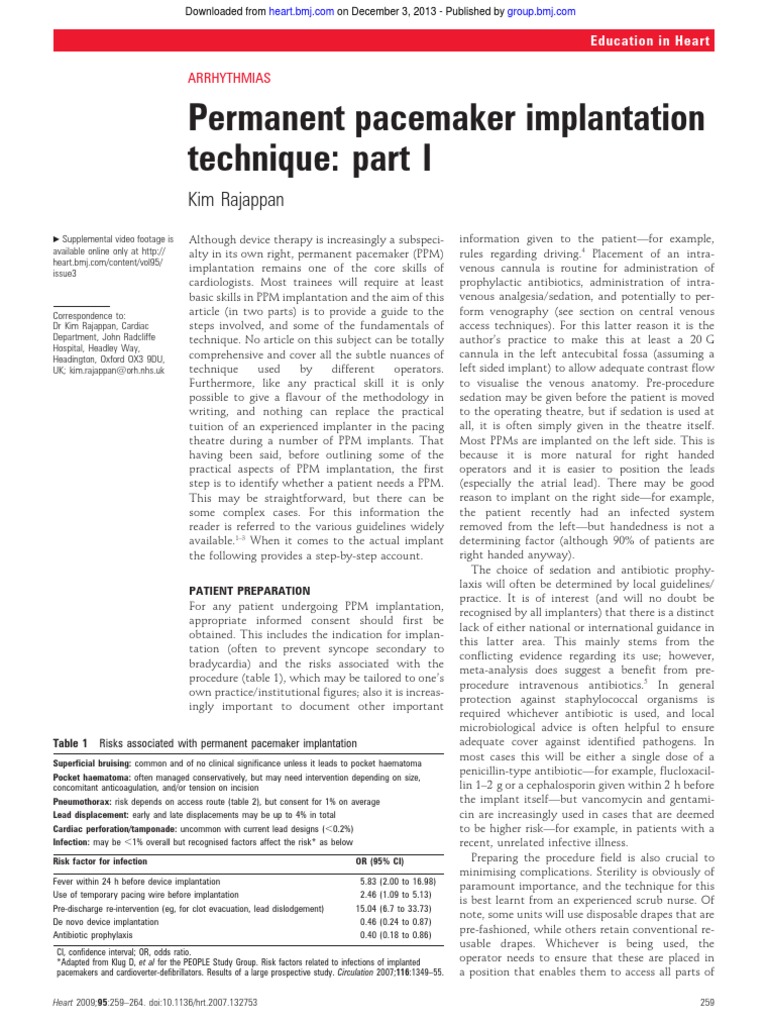 Permanent Pacemaker Implantation Guide | PDF | Artificial Cardiac ...