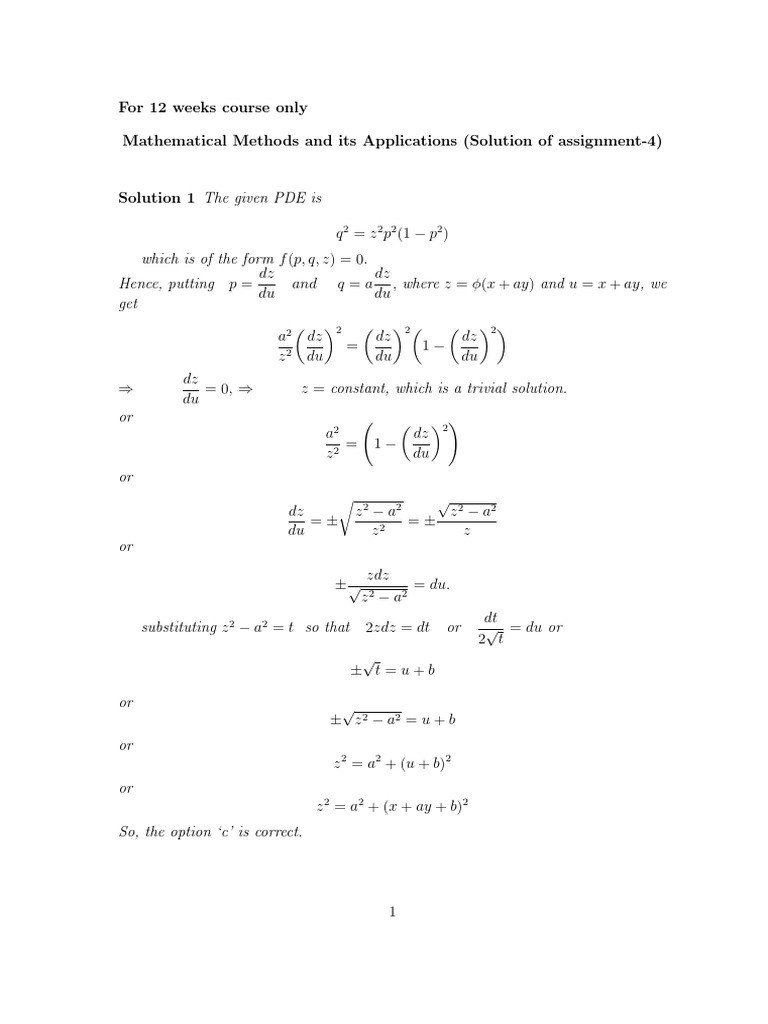 Solu Of Assignment 4 Pdf Partial Differential Equation Rates