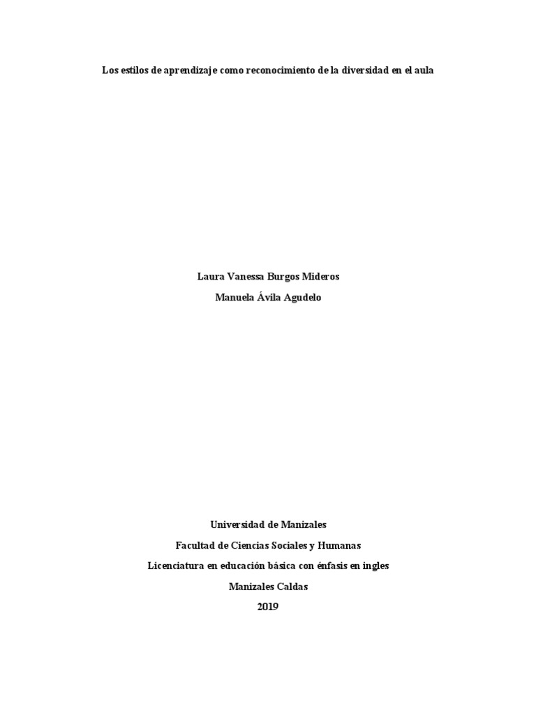 Los Estilos de Aprendizaje Como Reconocimiento de La Diversidad en El ...