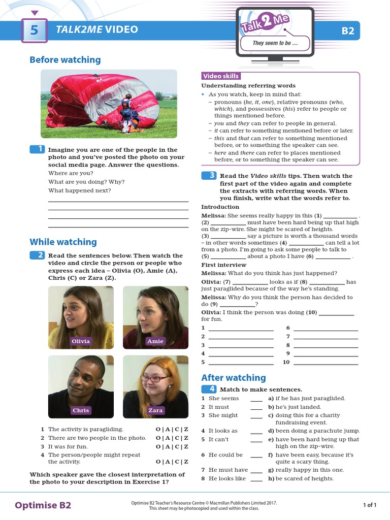 OPT B2 T2M Unit 5 Worksheet | PDF